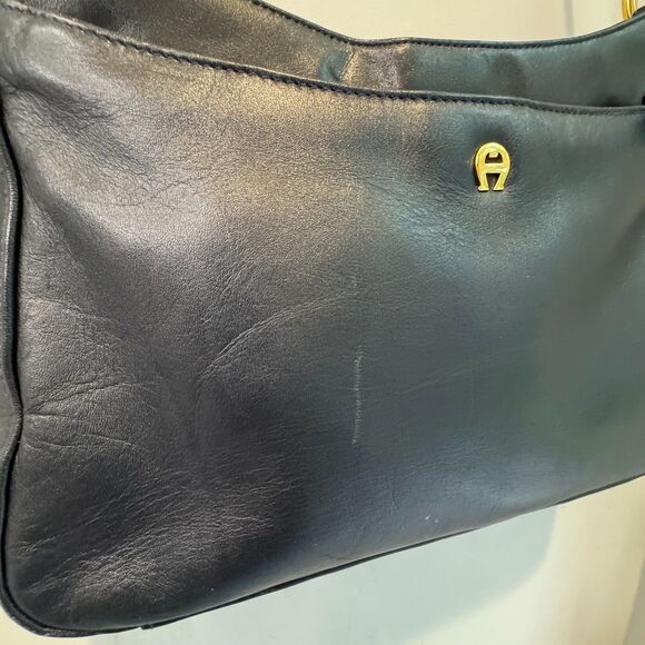 Vintage Etienne Aigner Navy Leather Hobo Shoulder Bag Horseshoe Logo - Picture 3 of 15